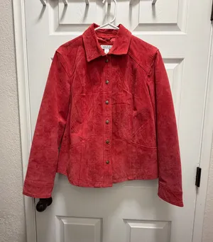 Cherry Red vintage leather jacket Size L thumbnail 1