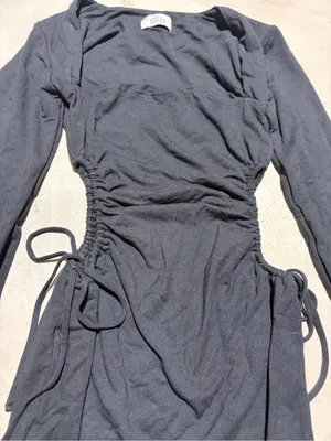 Oh Polly Black Long-Sleeve Ruched Side Tie Dress 4 thumbnail 2