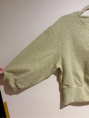 Lululemon Textured Crewneck Pullover Cropped 3/4 Sleeve Sweatshirt Dew Green 4 thumbnail 4