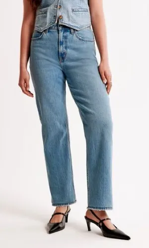 Abercrombie & Fitch The Vintage Straight High Rise Jeans Medium Wash Size 32/14R thumbnail 1