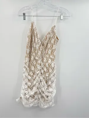 Lulus Women's Frilled To Be Here‎ White Lace Ruched Mini Dress Size Medium thumbnail 2