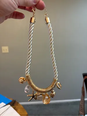 Bohemian Shell Statement Necklace in Cream and Gold thumbnail 3