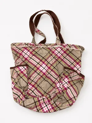 Thirty-one Plaid Distressed Canvas Tote Bag in Pink and Cream thumbnail 2