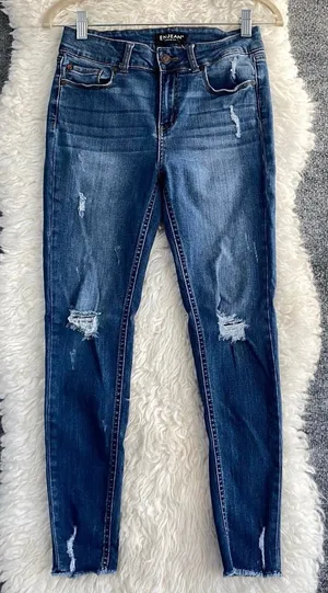 Enjean Denim Co Blue Denim Jeans Distressed Skinny Raw Hem Y2k Grunge Mallcore thumbnail 1