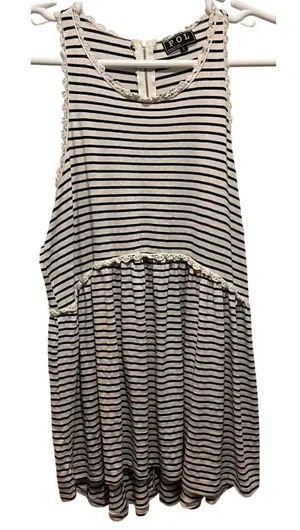 POL Women Striped Lace‎ Trim Zipper Back Babydoll Tunic Tank thumbnail 1