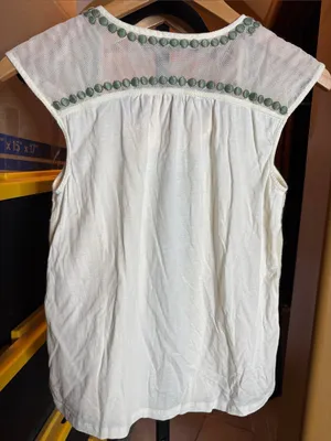 Anthropologie Deletta Ivory Sage Embroidered Cotton Wool Blend Blouse Small thumbnail 6