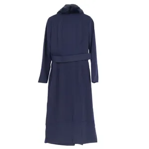Naked Wardrobe The Statement Trench Coat Womens Small Navy Fur Trim Belted Lined thumbnail 3