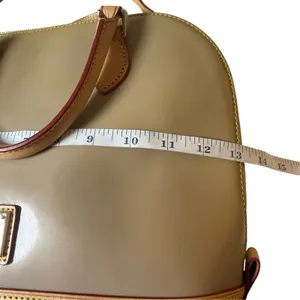 Dooney & Bourke Patent Leather Satchel Bag Oyster Taupe Authentic Neutral thumbnail 11