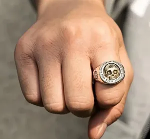 &merci Men’s Two Tone Stainless Steel Retro Skull Ring with Crossed Swords Size 14 thumbnail 5