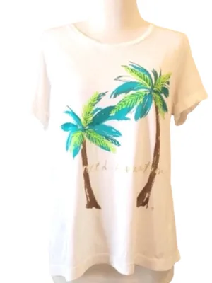 Kate Spade Broome Street “I Need A Vacation” White Palm Tree Graphic Tee thumbnail 2