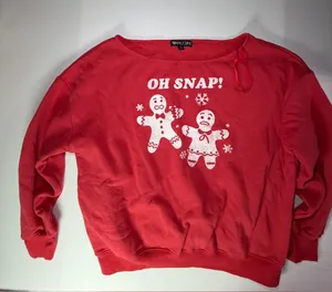 The Vinyl Icons Red Crewneck Sweatshirt like new, small pinhole thumbnail 1