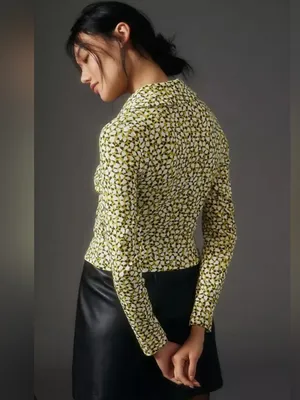 ANTHROPOLOGIE MAEVE Ruched Long Sleeve Button Front Top size XXS thumbnail 2