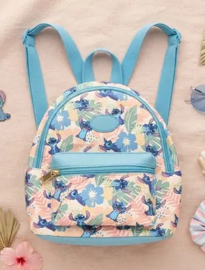 Disney Lilo & Stitch Tropical Floral Mini Backpack Blue Peach Hibiscus Print thumbnail 1