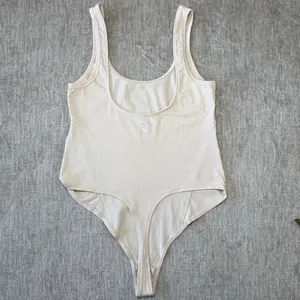 Free People Movement Bodysuit L Beige Scoop‎ Neck High Cut Stretch Leotard Thong thumbnail 2