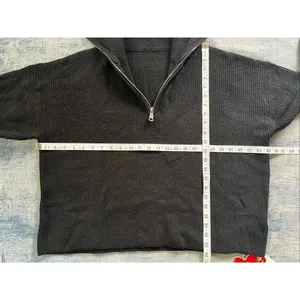 NWT! Cider Black Ribbed Knit Zip Mock Neck Cropped Sweater Large thumbnail 5