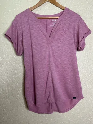 🩷 L.L. Bean Women Medium Streamside Tee Short-Sleeve Splitneck Dusty Rose Casual thumbnail 6