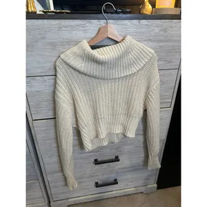 Aerie Cream Chunky Knit Full Zip Cropped Cardigan Sweater Oversized Collar Small thumbnail 4