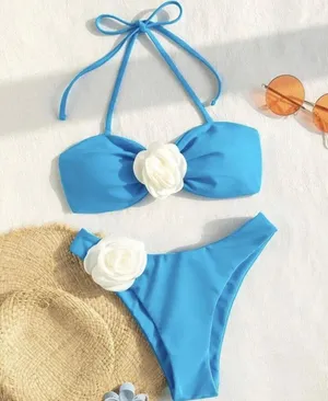 NEW BLUE FLOWERED BIKINI SET MEDIUM thumbnail 1