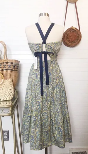Antonio Melani Liberty Olivia Cotton Yellow Blue Paisley Midi Dress thumbnail 1