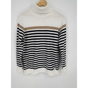 Tommy Hilfiger Turtleneck Sweater Large Striped Metallic White Gold Coastal Prep thumbnail 2