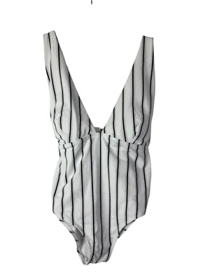 Cupshe‎ White & Black Stripe V-Neck One Piece Swimsuit M thumbnail 3