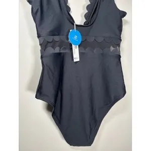 Cupshe NEW One Piece Swimsuit Black Scalloped Mesh V-Neck Bathingsuit Classic‎ thumbnail 5