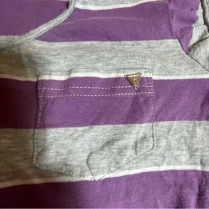 Guess Jeans Baby Tee M Pink Gray Stripe Cotton Fitted Y2K Style Retro Top sexy thumbnail 7