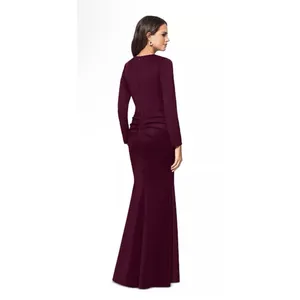 Xscape Women's Red Square-Neck Draped Long-Sleeve Gown Dress Size 10 thumbnail 2