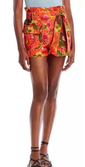 NWT FARM RIO blooming garden shorts orange boho tropical beach vacay floral sz M thumbnail 1