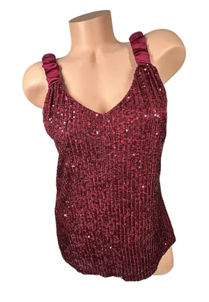 NWT Vince Camuto Small Womens Sequin Tank Top Red Lined V-Neck Party thumbnail 1
