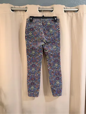 Anthropologie Blue Corduroy Mosaic Printed Skinny Jeans thumbnail 2
