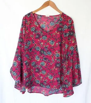 Pink Owl | Floral Patterned Bell Sleeve Blouse thumbnail 1