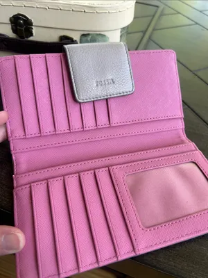 Fossil heather grey leather slim ladies wallet minimalist pink interior retro thumbnail 4