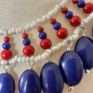 Red white and blue beaded bib necklace thumbnail 3