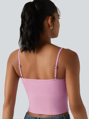Halara Women’s PinkRibbed Knit Cowl Neck Adjustable Straps Built-in Bra Casual Tank Top thumbnail 6