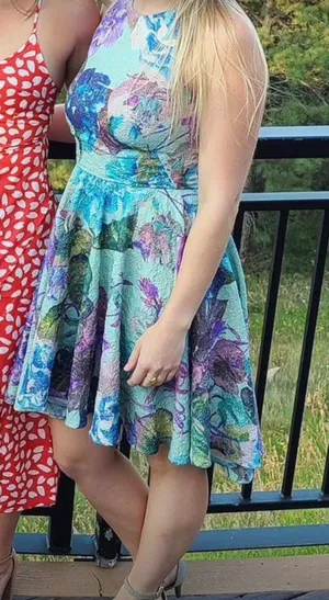 ASOS Teal Floral Gold Jacquard Dress - Size 6 thumbnail 6