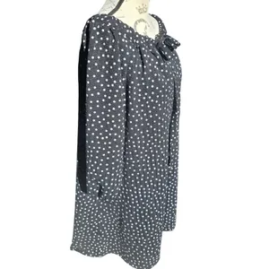 ASOS DESIGN Black Polka Dot Puff Sleeve Tie Neck Mini Dress Women's Size 8‎ thumbnail 2