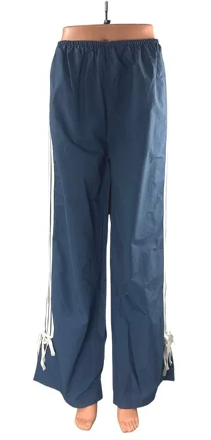 NEW Pacsun Women's Blue Side Stripe High Rise Wide Leg Baggy Track Pants Size M thumbnail 1
