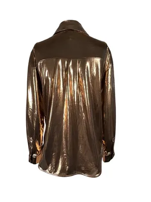 NEW Anthropologie Shine Metallic Copper Long Sleeve Button Up Shirt Size Small thumbnail 7