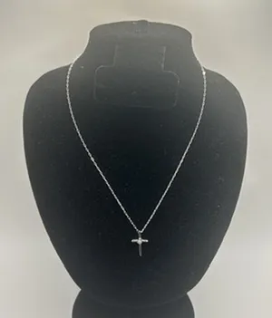 Dainty Vintage Cross Pendant Necklace Real Silver Stainless Steel Plated Womens thumbnail 1