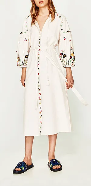 Zara white long floral embroidered tunic (dress) *no sash belt* thumbnail 1