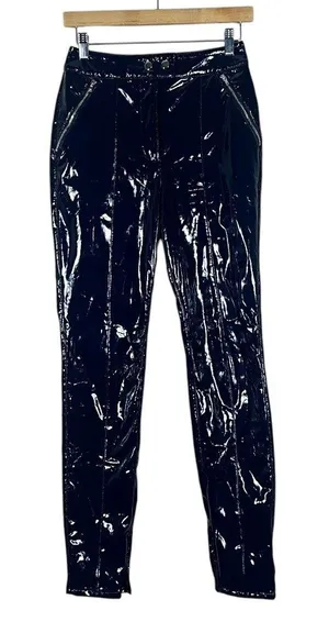 Maeve Anthropologie Faux Leather Solid Patent Pants Black Edgy Skinny Size 4 thumbnail 1