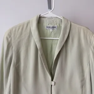 Giorgio Armani Silk Office Siren Academia Minimalist Luxury Blazer 8 Sage Green thumbnail 2