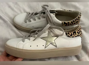 Shu Shop Womens Reba gold crinkle Pre Distressed Platform Sneakers size 9 thumbnail 4
