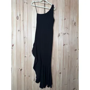 NWT Lulus Dramatic Persona Black One-Shoulder Ruffled Maxi Dress Holiday Party M thumbnail 7