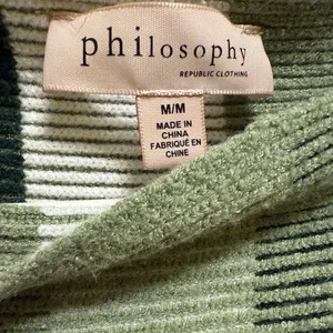 Philosophy Green Striped Drop Batwing Shoulder Viscose‎ Sweater Textured Sz M thumbnail 4