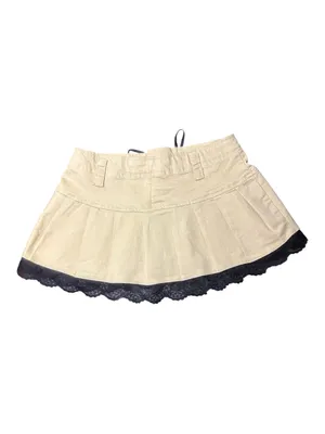 EDIKTED Cream Pleated Mini Skirt with Black Lace Trim thumbnail 2
