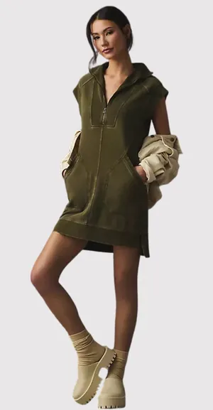 Anthropologie Daily Practice Mini Dress Green Meru Zip Front Sleeveless Medium thumbnail 1