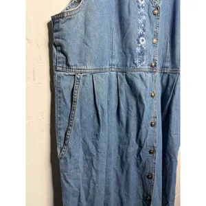 Studio West Vintage 90s 3X Denim Button Down Dress Sleeveless Floral Flowers thumbnail 4