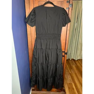 Meadow Rhodes Black Midi Dress Puff Sleeve Boho Cottagecore Prairie Coastal S thumbnail 3